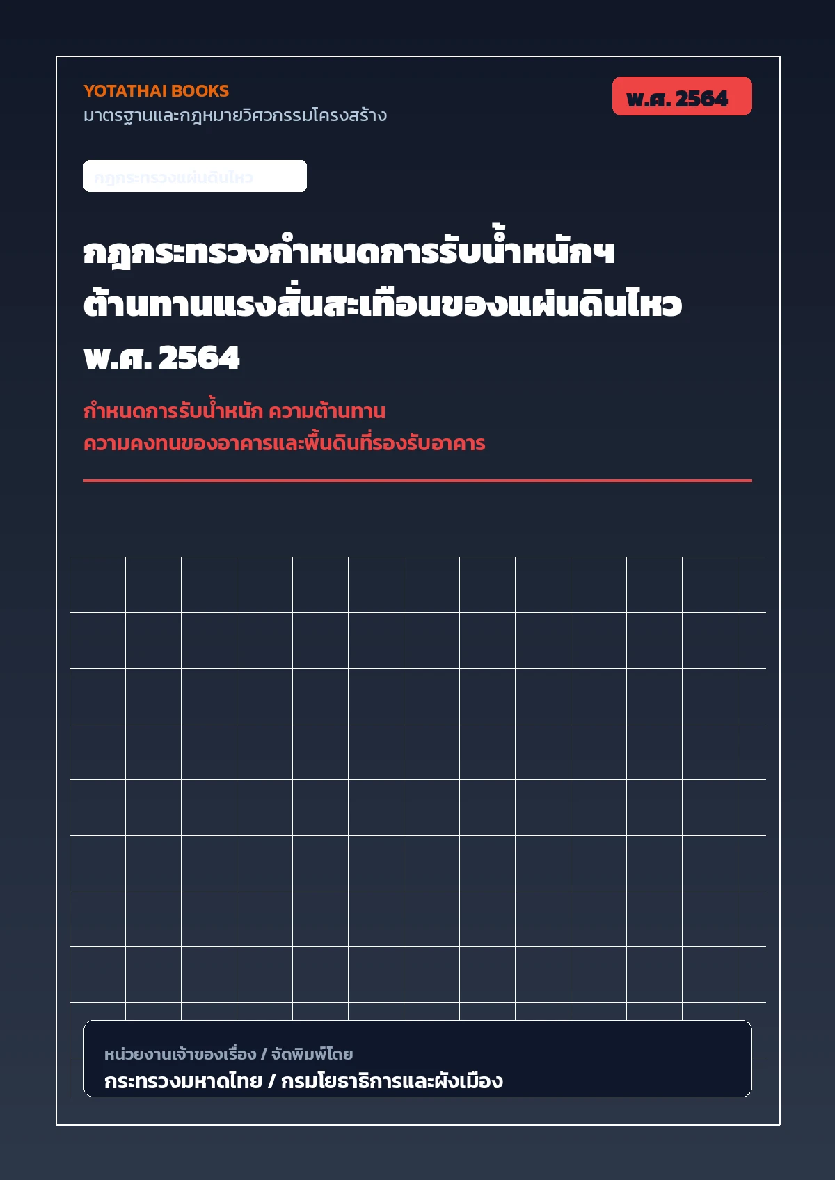 ปก กฎกระทรวงกำหนดการรับน้ำหนักฯ ต้านทานแรงสั่นสะเทือนของแผ่นดินไหว พ.ศ. 2564