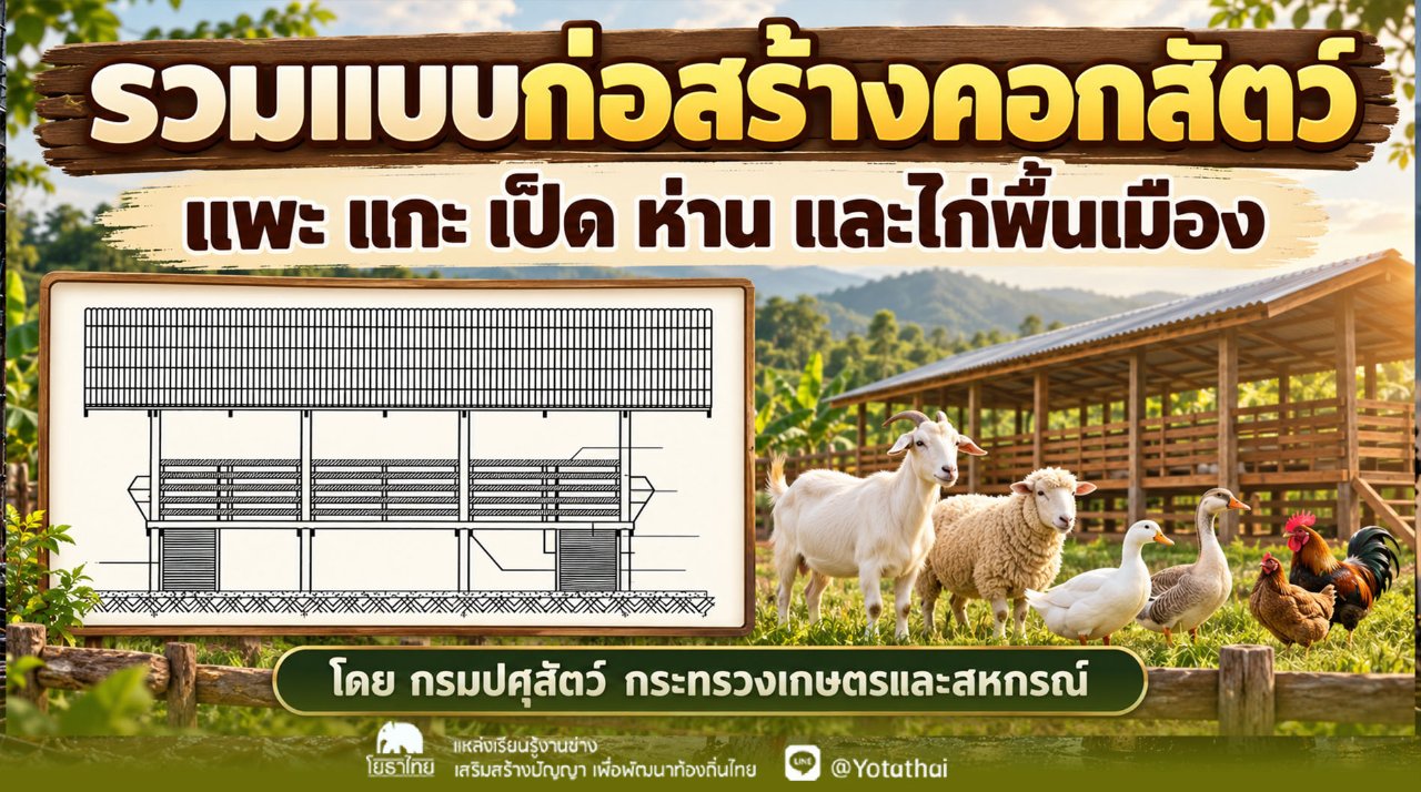 รวมแบบก่อสร้างคอกสัตว์ แพะ แกะ เป็ด ห่าน และไก่พื้นเมือง จัดทำโดย ฝ่ายก่อสร้างและบำรุงรักษา สำนักงานเลขานุการกรม กรมปศุสัตว์ กระทรวงเกษตรและสหกรณ์