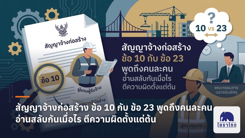 สัญญาจ้างก่อสร้าง ข้อ 10 กับ ข้อ 23 พูดถึงคนละคน อ่านสลับกันเมื่อไร ตีความผิดตั้งแต่ต้น