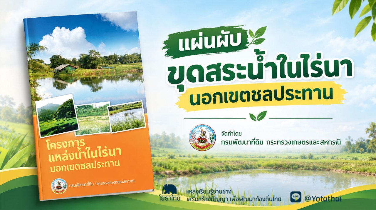 แผ่นผับ ขุดสระน้ำในไร่นา นอกเขตชลประทาน จัดทำโดย กรมพัฒนาที่ดิน กระทรวงเกษตรและสหกรณ์