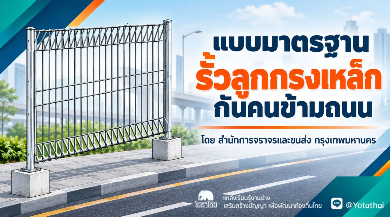 แบบมาตรฐานรั้วลูกกรงเหล็กกันคนข้ามถนน โดย สำนักการจราจรและขนส่ง กรุงเทพมหานคร