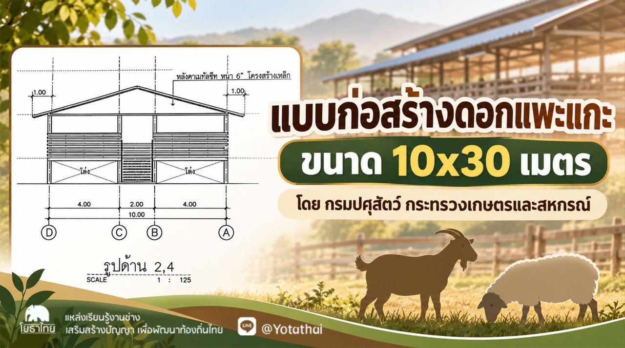 แบบก่อสร้างดอกแพะแกะ ขนาด 10x30 เมตร โดย ฝ่ายก่อสร้างและบำรุงรักษา สํานักงานเลขานุการกรม กรมปศุสัตว์ กระทรวงเกษตรและสหกรณ์