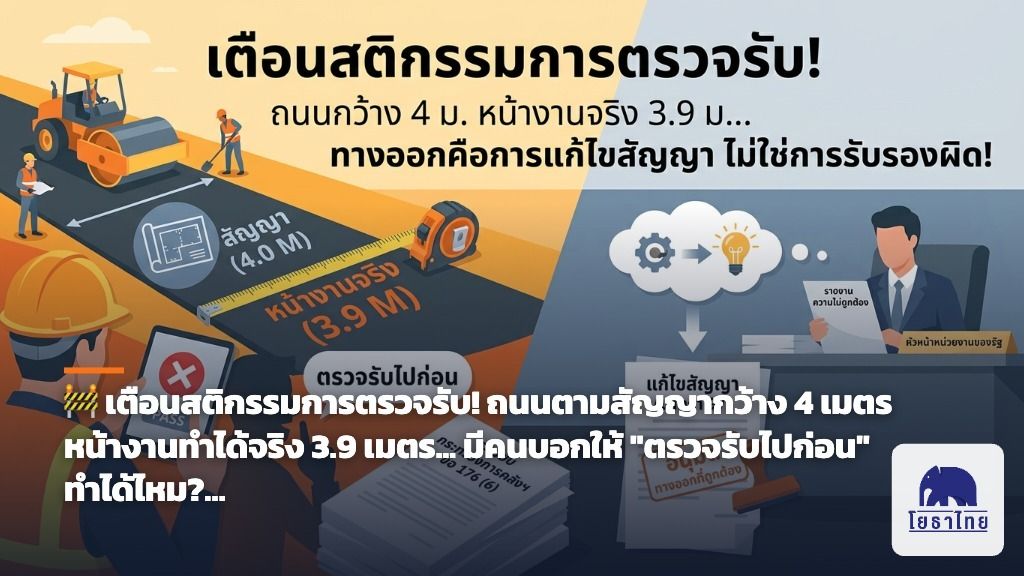 🚧 เตือนสติกรรมการตรวจรับ! ถนนตามสัญญากว้าง 4 เมตร หน้างานทำได้จริง 3.9 เมตร... มีคนบอกให้ "ตรวจรับไปก่อน" ทำได้ไหม?…