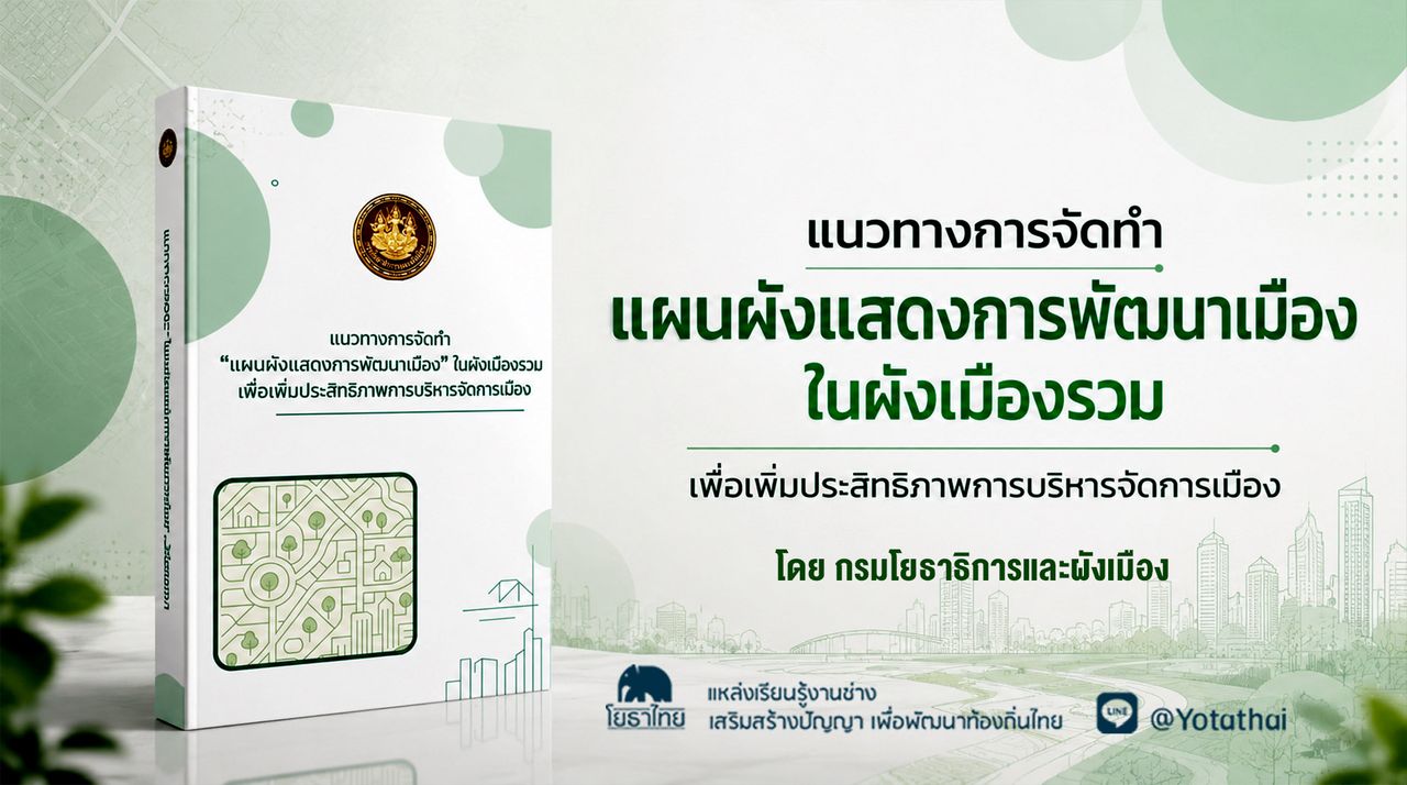 แนวทางการจัดทำ แผนผังแสดงการพัฒนาเมือง ในผังเมืองรวม เพื่อเพิ่มประสิทธิภาพการบริหารจัดการเมือง จัดทำโดย กรมโยธาธิการและผังเมือง กระทรวงมหาดไทย