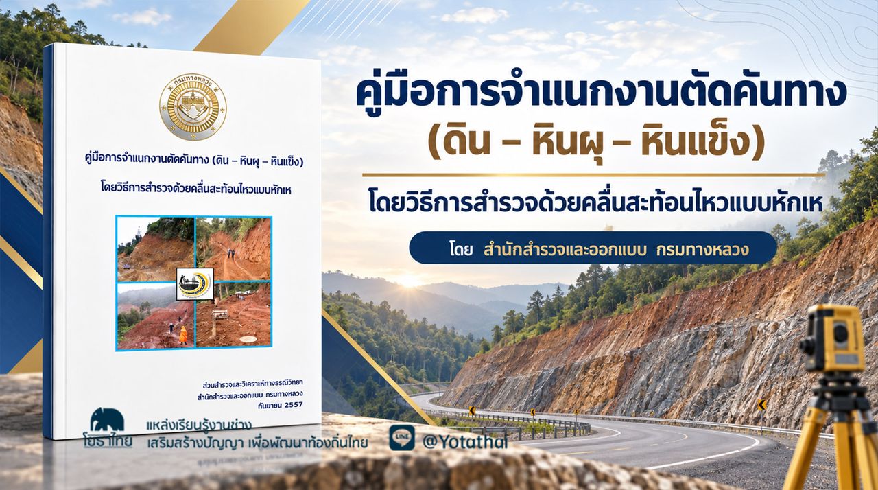 คู่มือการการจำแนกงานตัดคันทาง (ดิน-หินผุ-หินแข็ง)โดยวิธีการสำรวจด้วยคลื่นสะท้อนไหวแบบหักเห โดย สำนักสำรวจและออกแบบ กรมทางหลวง