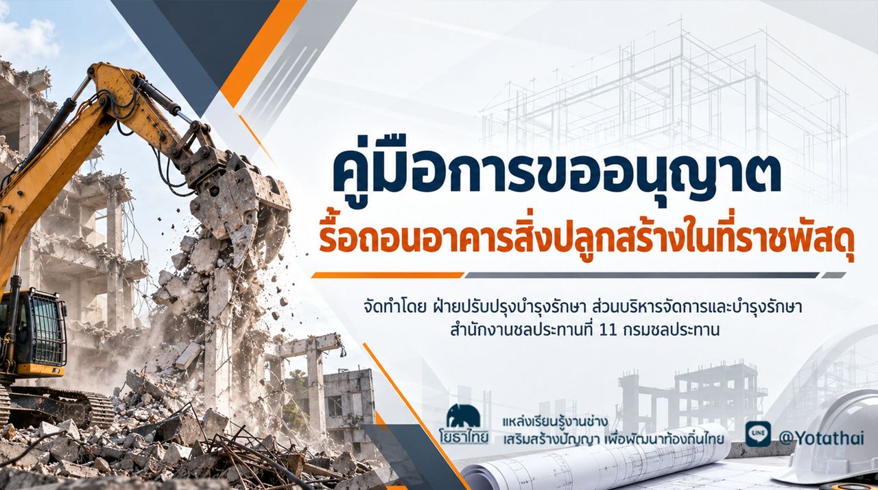 คู่มือการขออนุญาตรื้อถอนอาคารสิ่งปลูกสร้างในที่ราชพัสดุ จัดทำโดย ฝ่ายปรับปรุงบำรุงรักษา ส่วนบริหารจัดการและบำรุงรักษา สำนักงานชลประทานที่ 11 กรมชลประทาน