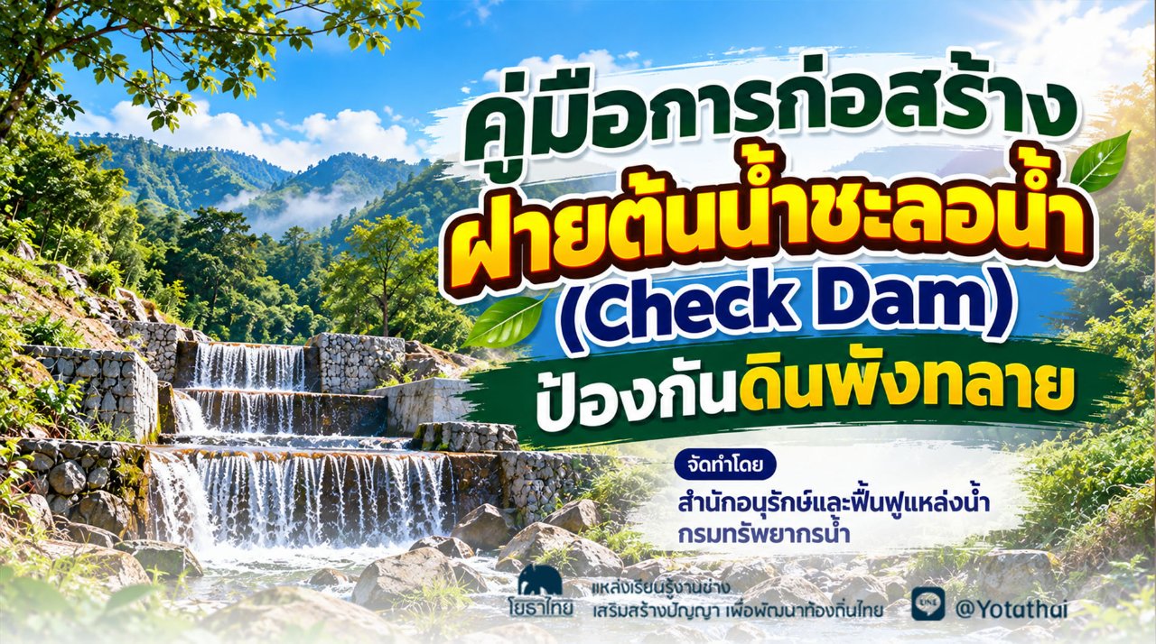 คู่มือการก่อสร้างฝายต้นน้ำชะลอน้ำ (Check Dam) ป้องกันดินพังทลาย จัดทำโดย สำนักอนุรักษ์และฟื้นฟูแหล่งน้ำ กรมทรัพยากรน้ำ