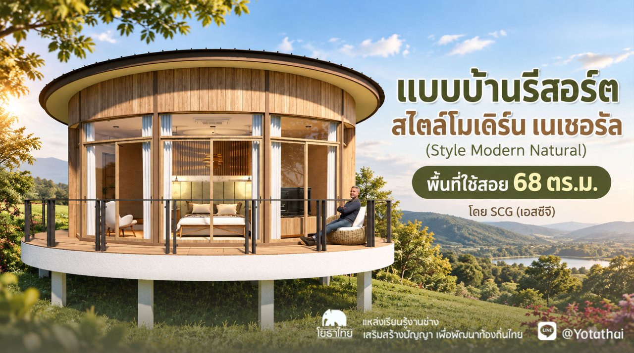 แบบบ้านรีสอร์ต สไตล์โมเดิร์น เนเชอรัล (Style Modern Natural) พื้นที่ใช้สอย 68 ตร.ม. โดย SCG (เอสซีจี)