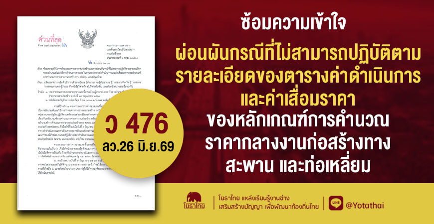 ว 476 ผ่อนผันกรณีที่ไม่สามารถปฏิบัติตามรายละเอียดของตารางค่าดำเนินการและค่าเสื่อมราคา