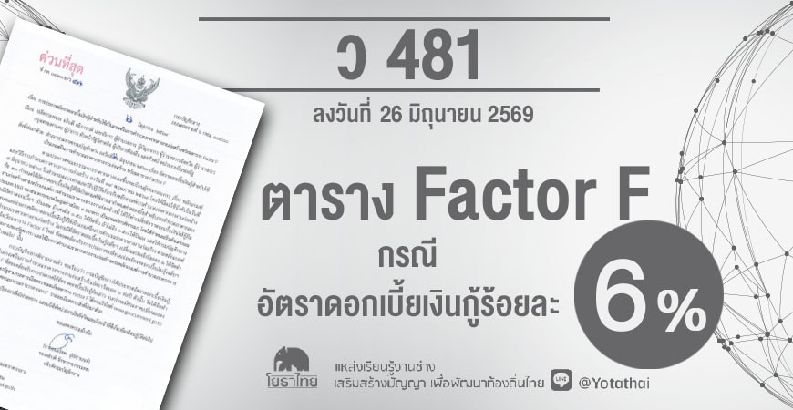 ว 481 ตาราง Factor F กรณีอัตราดอกเบี้ยเงินกู้ร้อยละ 6
